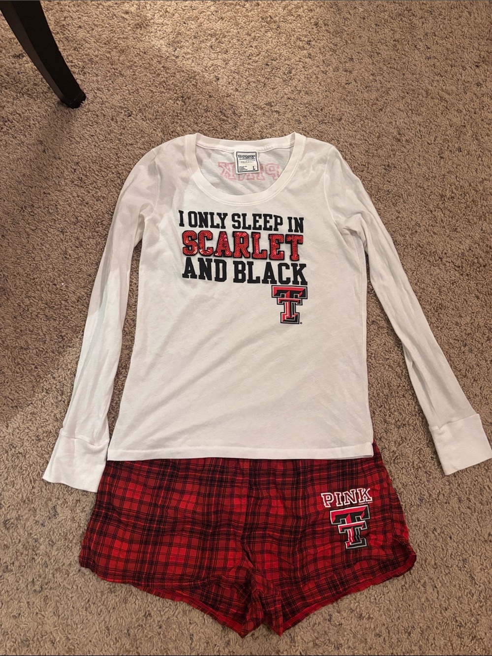 PINK Victoria's Texas Tech Long-Sleeve Top and Shorts PJ set